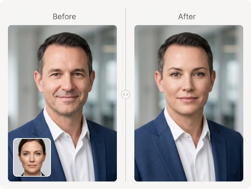 Formal Suit LinkedIn Profile Face Swap Comparison