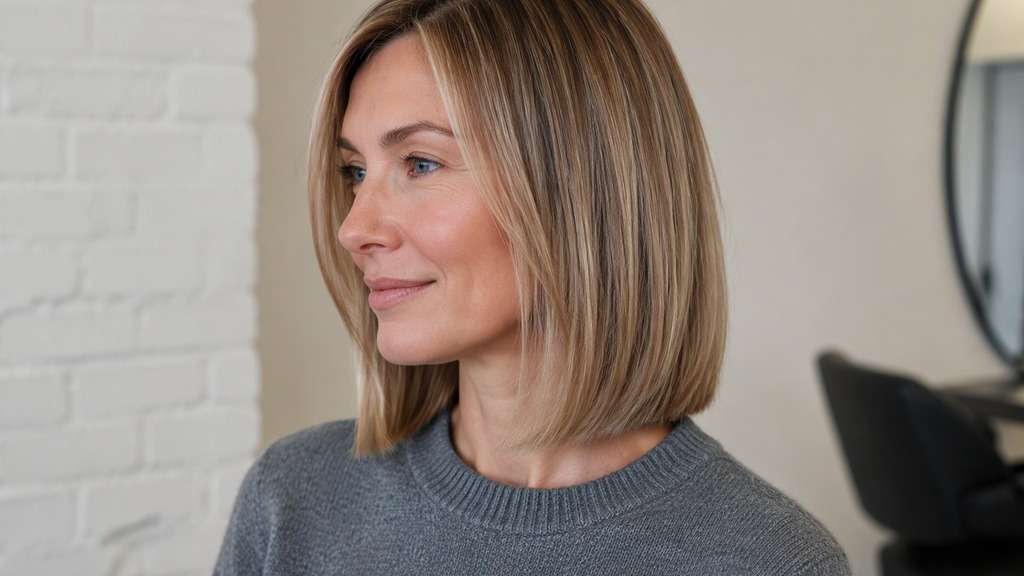 Woman with fine straight hair and a full-ended minimally layered lob