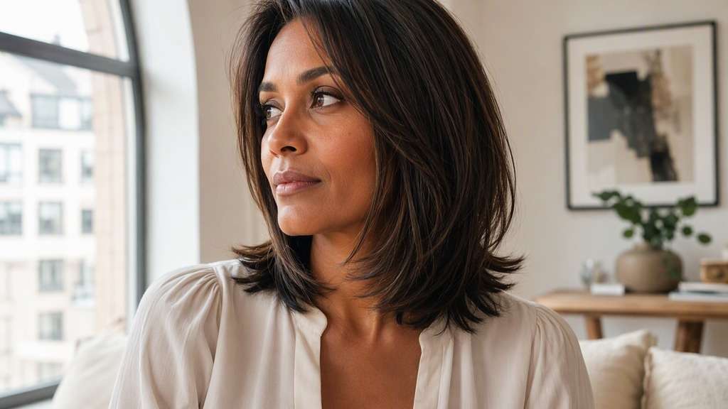 Woman with invisible layers adding subtle movement to a long bob