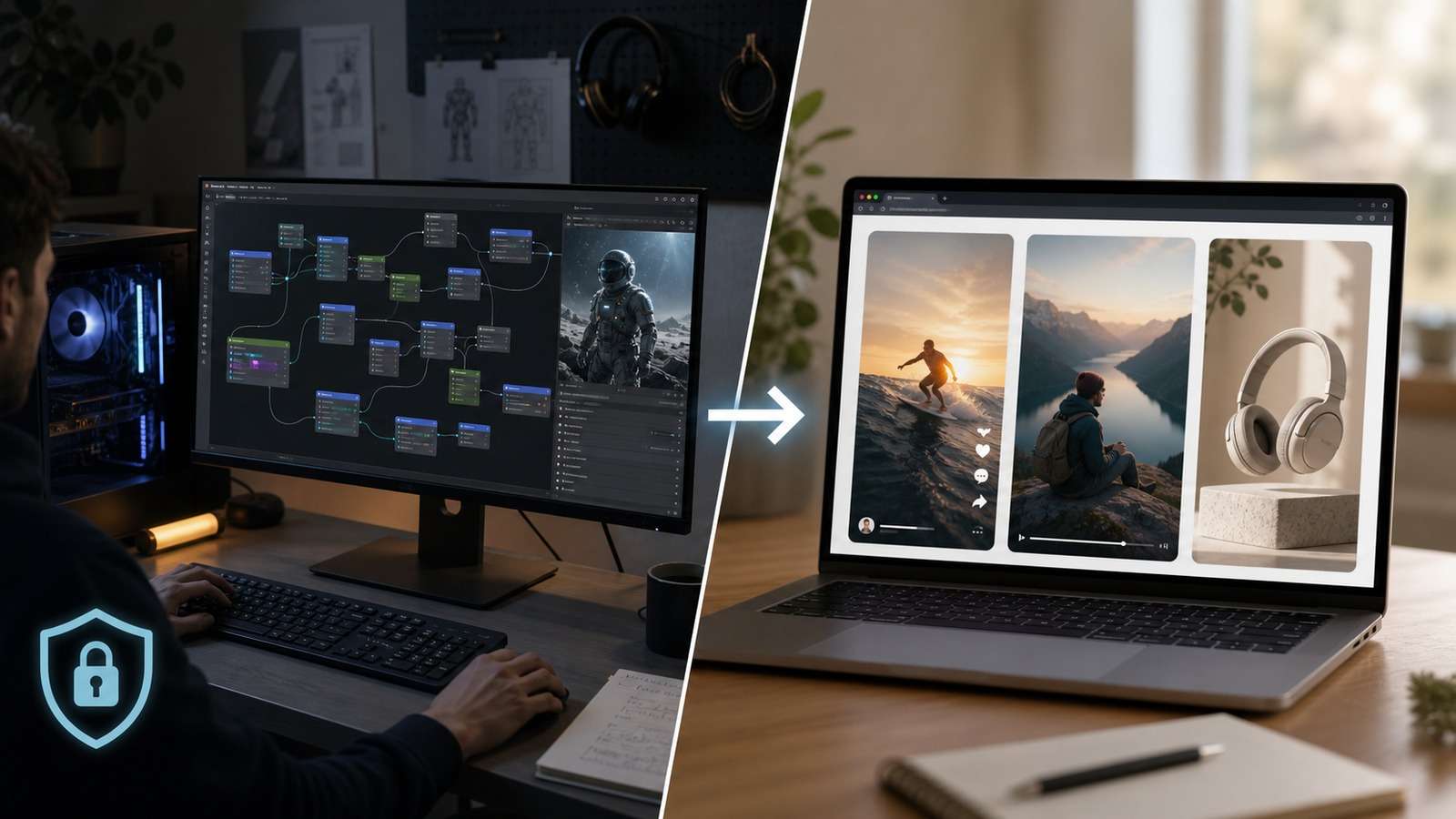 Local GPU workflow compared with browser-based social, storytelling, and ecommerce video creation