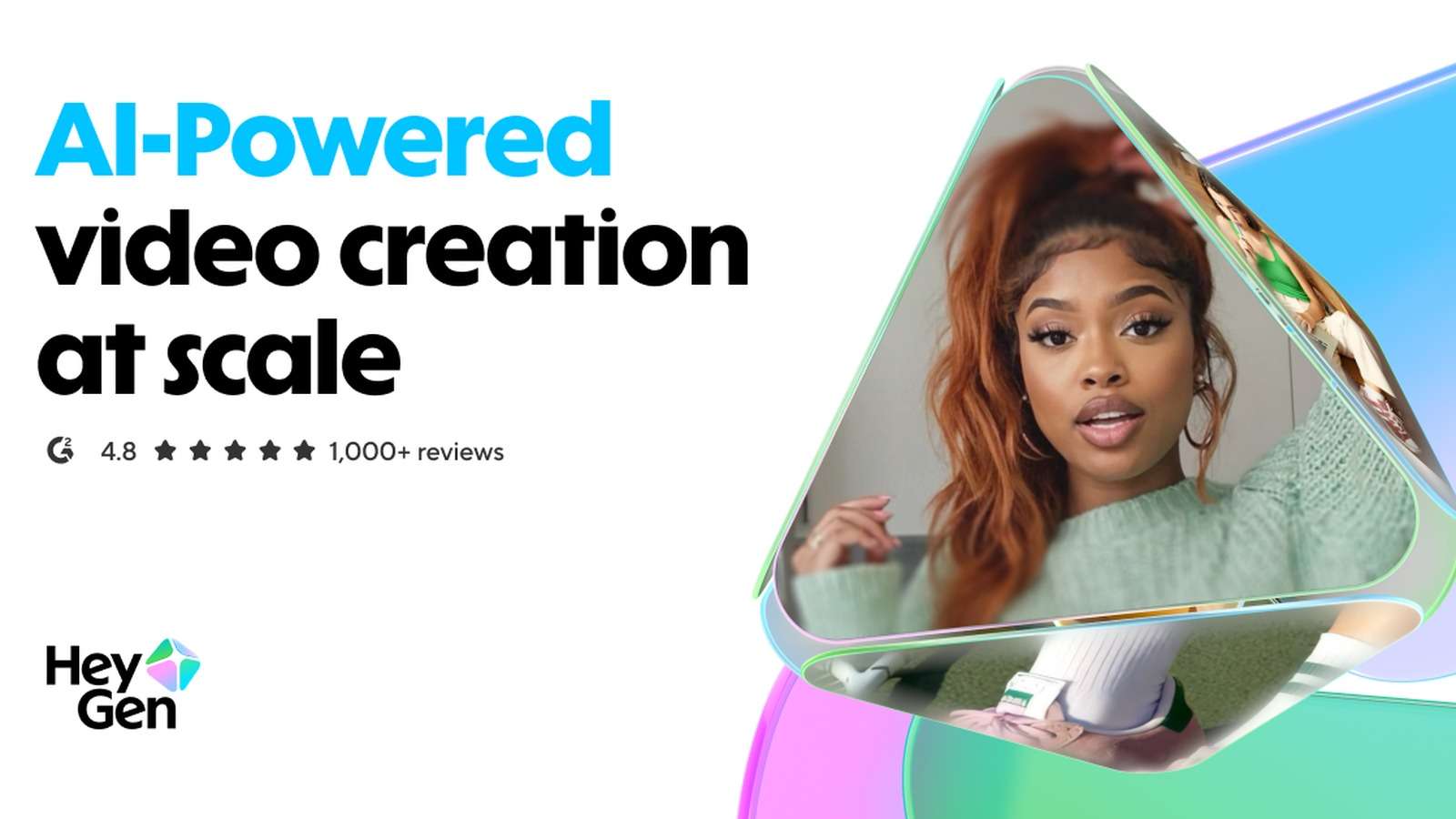 Official HeyGen product visual showing realistic AI presenter video examples