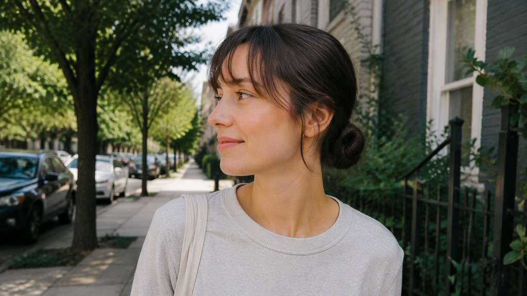 Low Bun With Wispy Bangs hairstyle