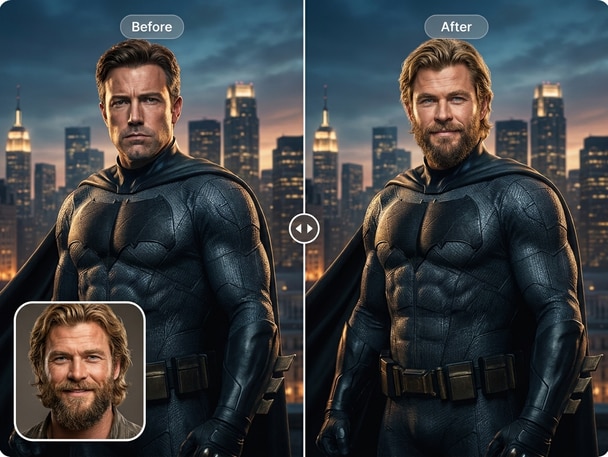 Example of a realistic superhero face swap photo