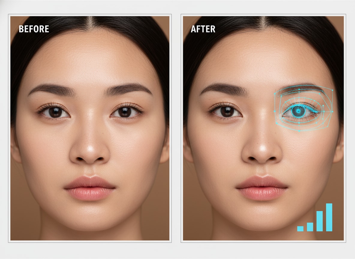 Doctor and patient looking at facial analysis