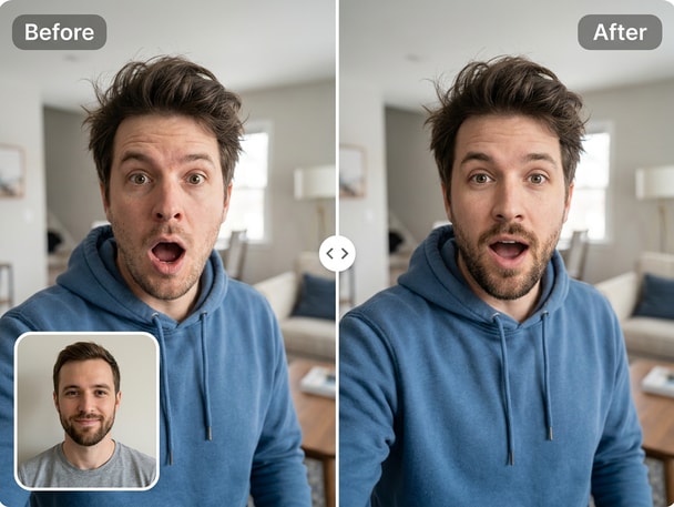 AI meme face swap example with funny expressions