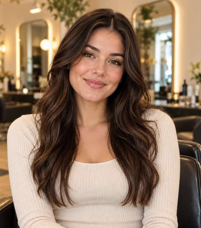 Before hairstyle portrait for micro bob filter: original longer hair