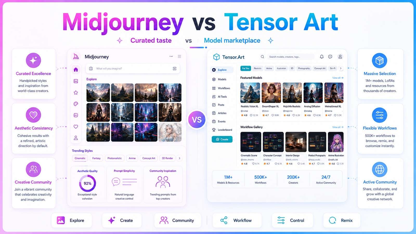 Midjourney VS Tensor. Art: Choose Between One Strong Creative Point of View and Thousands of Recipes