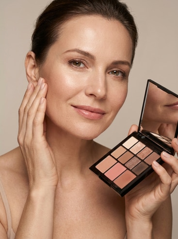 AI fashion model posing with beauty products