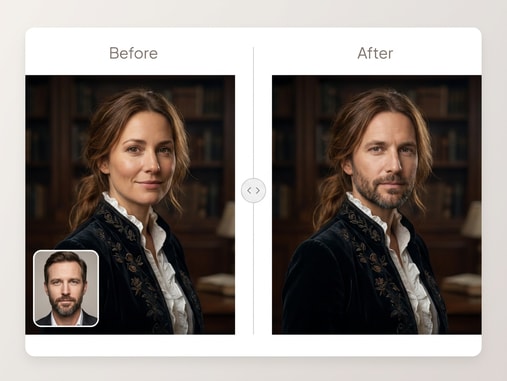 Before and after movie character face swap sample 1