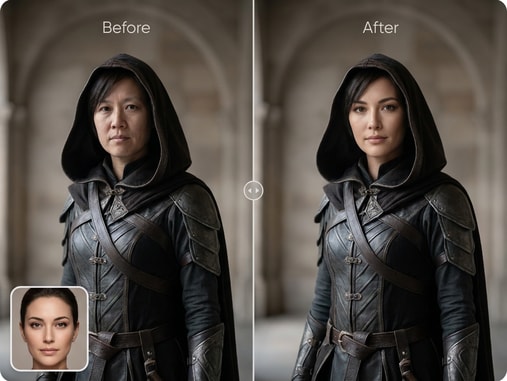 Before and after movie character face swap sample 2