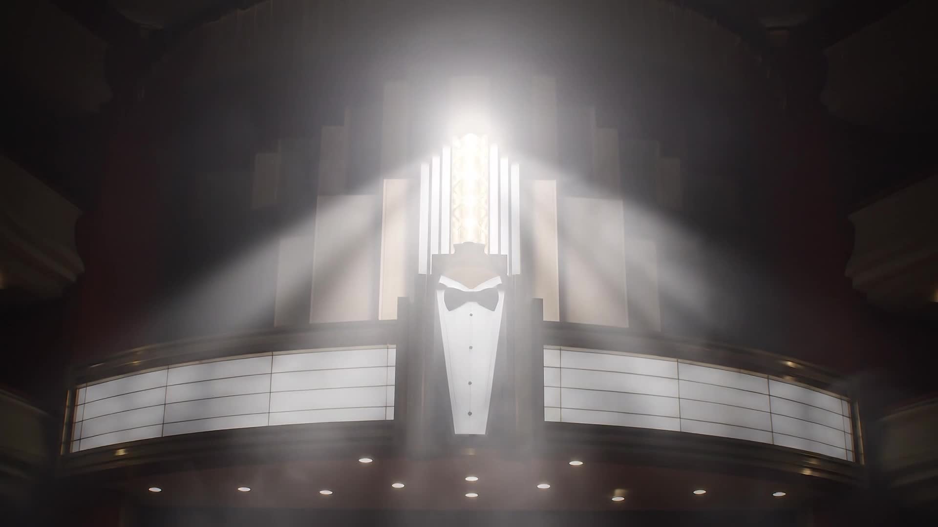 Animated cinematic movie intro scene