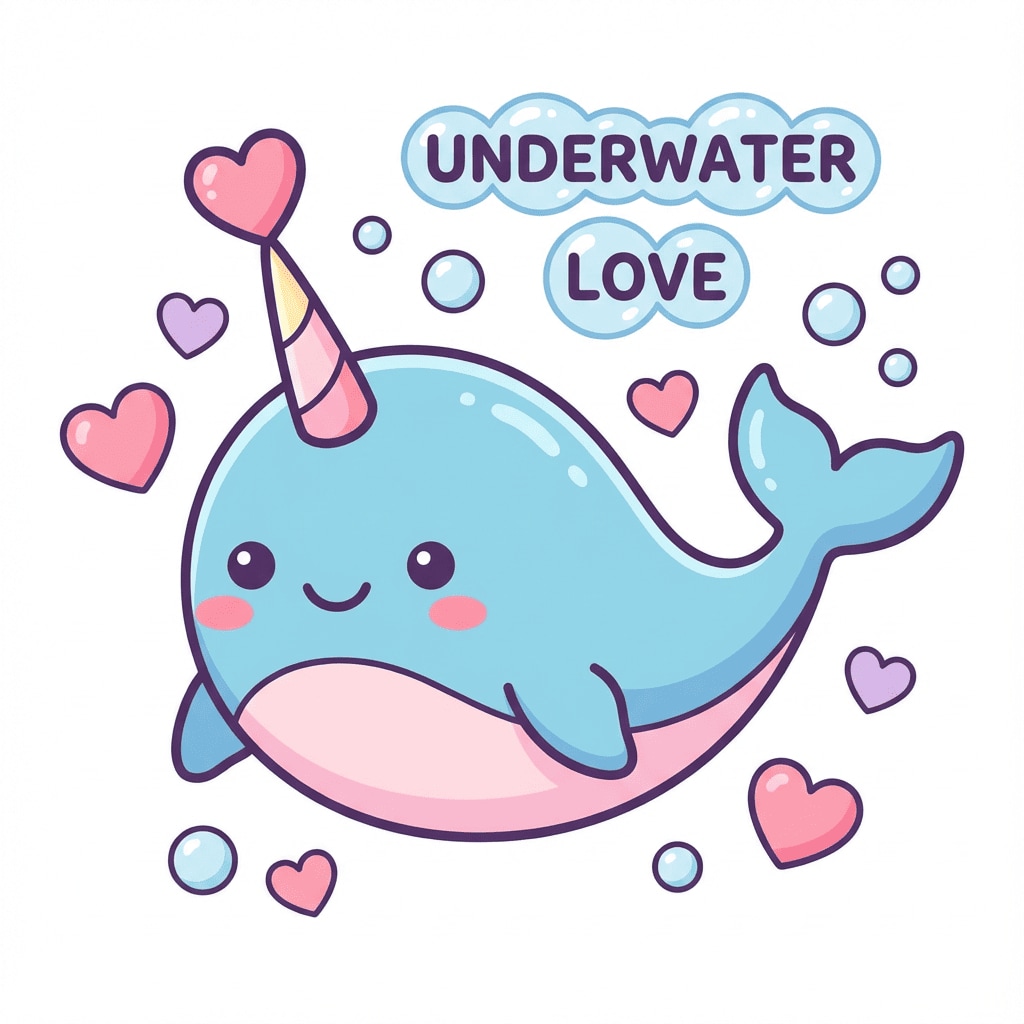 Narwhal heart horn clipart