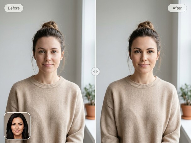 Before and after New Year party face swap