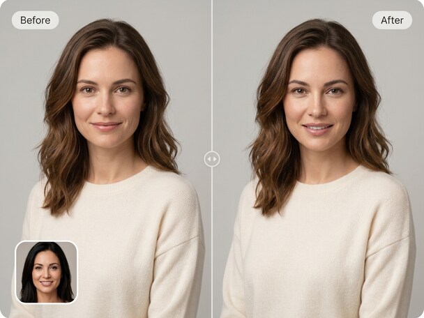 Before and after New Year card photo face swap