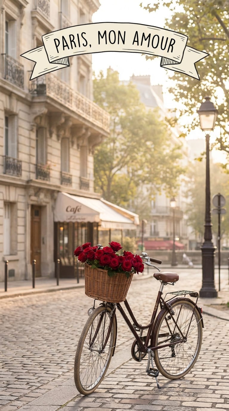 Paris bicycle Valentine romance wallpaper