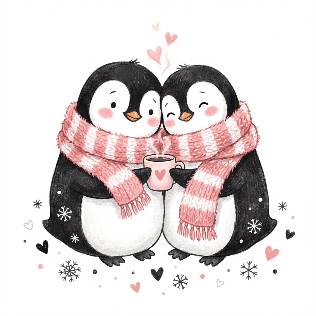 Penguin couple cuddling clipart