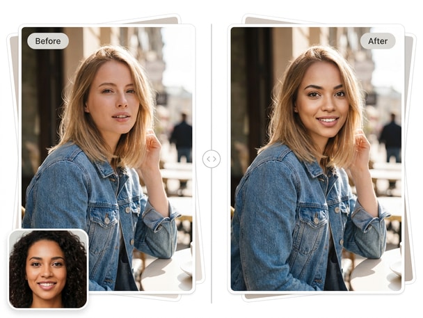 AI photo montage face result with smooth composite
