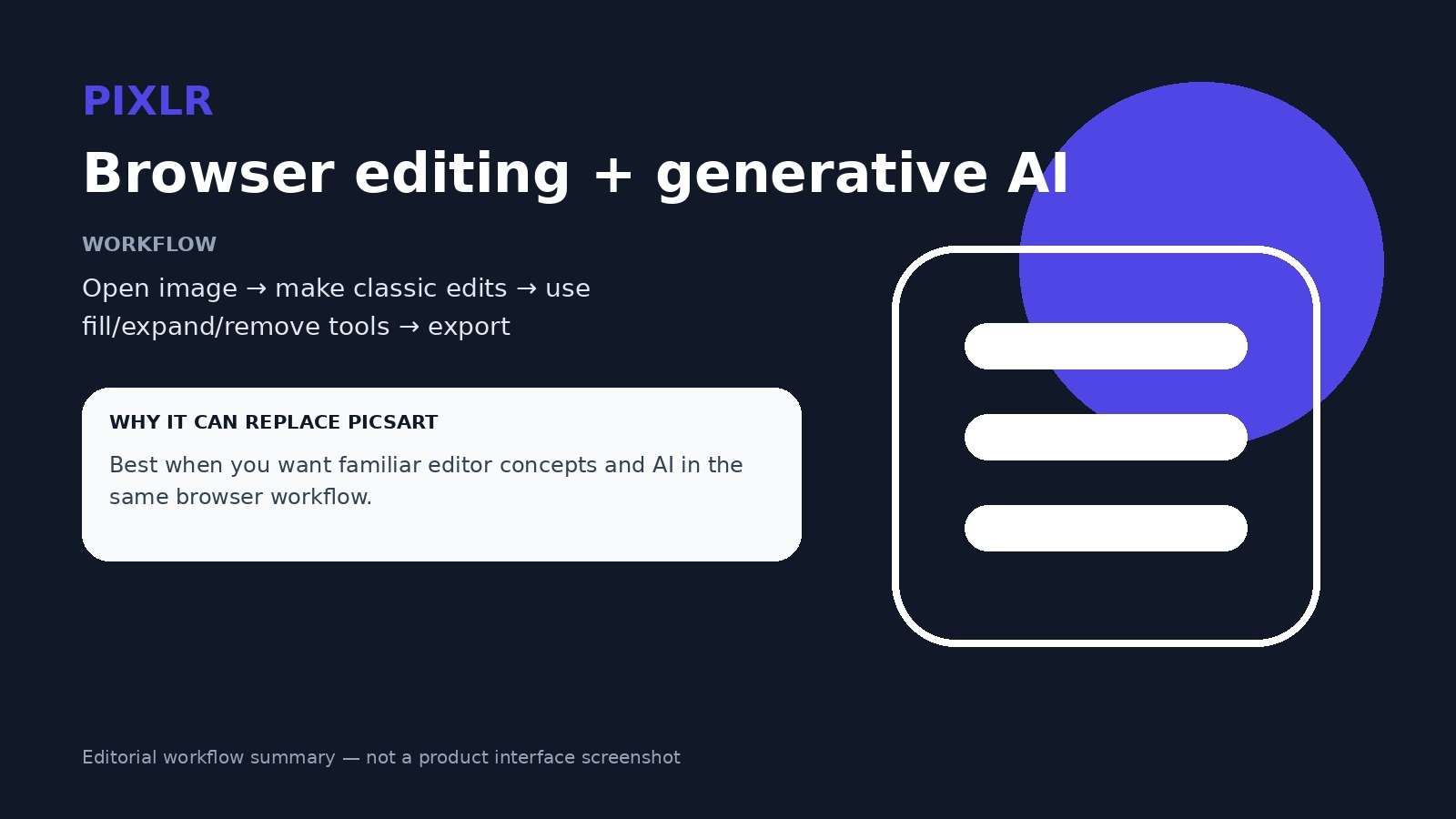 Pixlr workflow summary for online photo editing and AI as a Picsart alternative