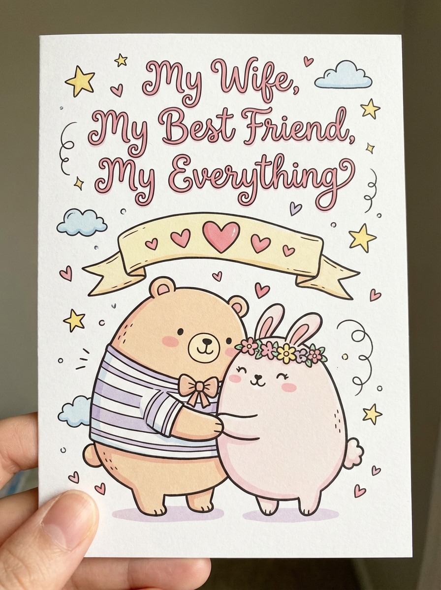 Playful Illustrated Valentine's Day Card for Wife