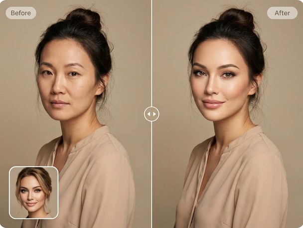 AI portrait face swap before and after comparison
