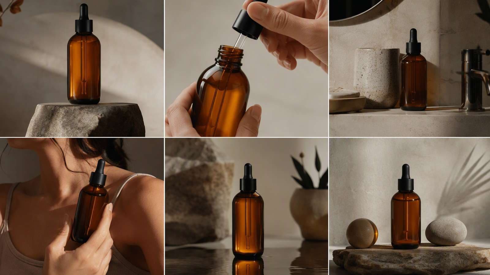 Six generated commercial shot concepts for a fictional product; illustrative candidates, not an approved video test