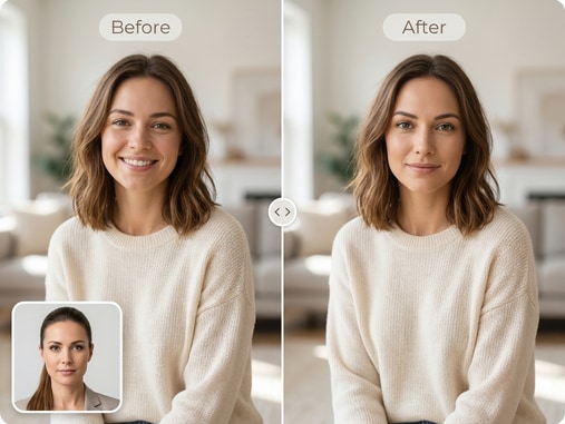 AI product model face swap before after sample