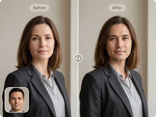 Before and after profile picture face swap comparison