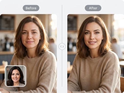 Before and after profile picture face swap example