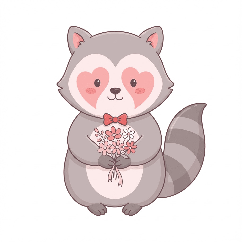 Raccoon heart flowers clipart