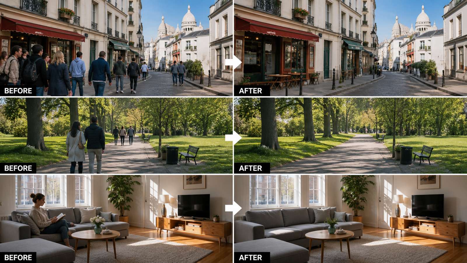 Scene annotated to separate the target person from reflection and shadow areas