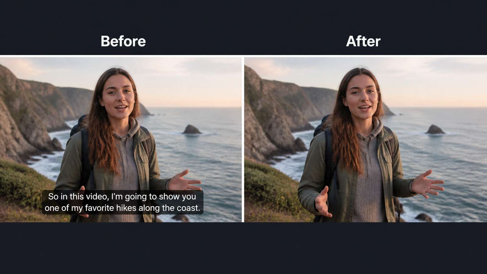 Subtitle-removal workflow with the subtitle area masked across its timeline range
