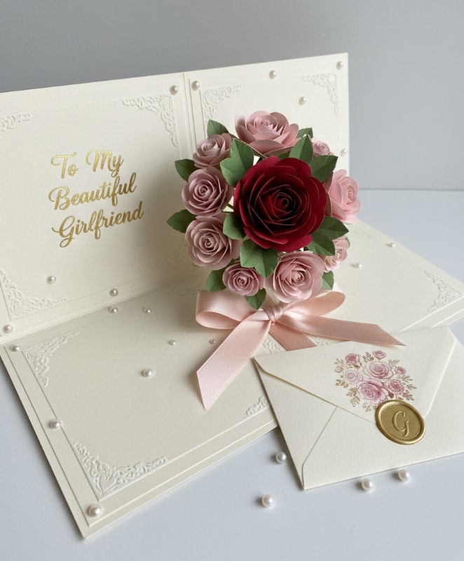 Romantic Rose Bouquet Pop Up Valentines Day Card For Girlfriend