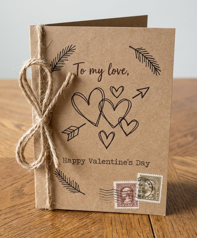 Rustic Kraft Paper Valentine's Card for Boyfriend