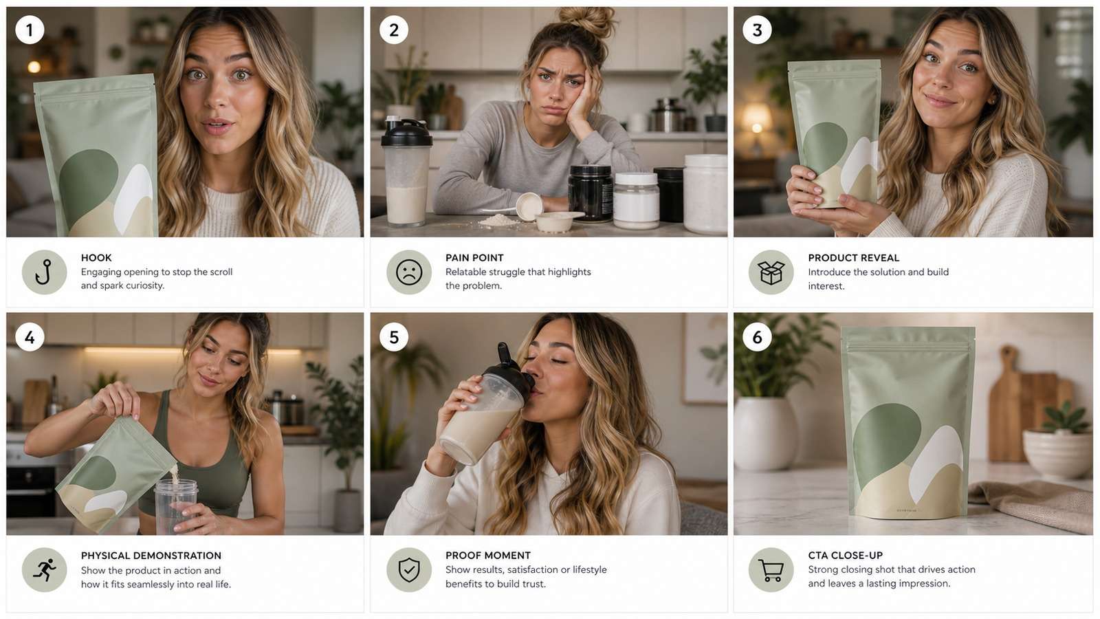 Seedance 2.5 ecommerce ad storyboard from hook through product demonstration and CTA