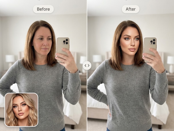 AI selfie face swap example with natural lighting