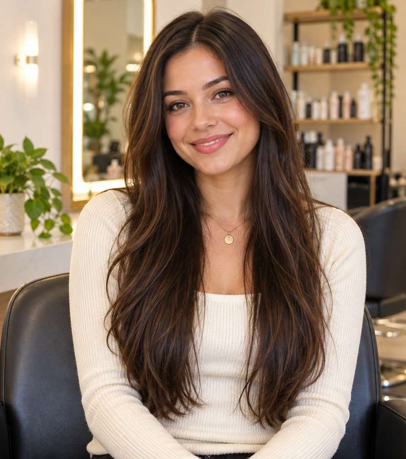 Before hairstyle portrait for shoulder length hair filter: original longer hair