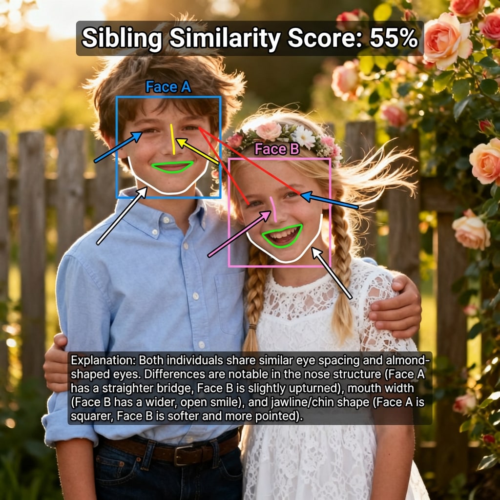 sibling similarity test result showing family resemblance and look alike comparison