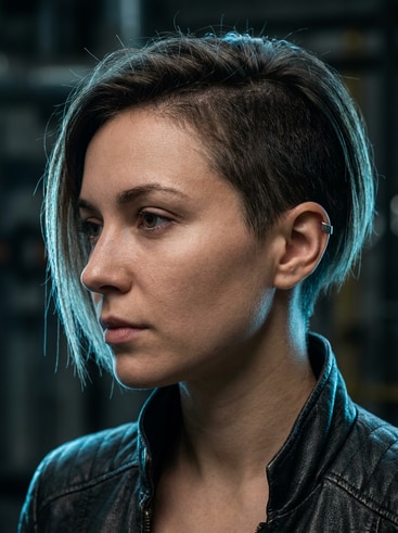 AI-generated cyberpunk-inspired side profile female character