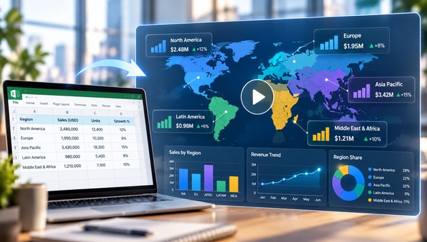 Turn Excel Dashboards into Video Updates with an Excel spreadsheet and video visualization