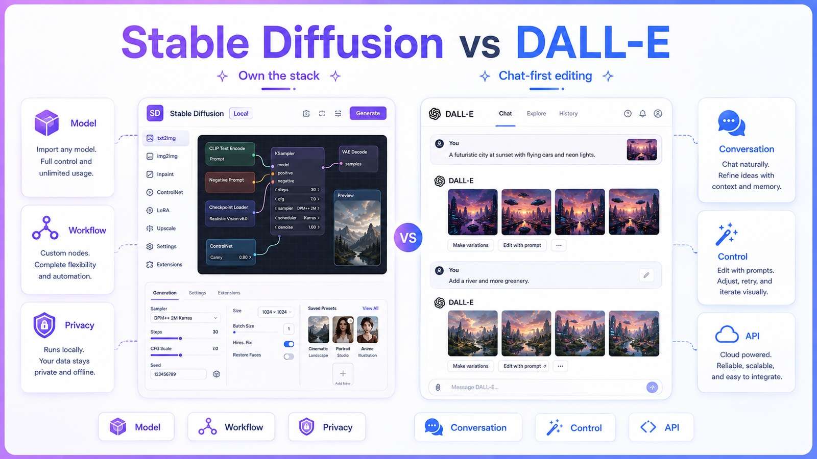 DALL-E VS Stable Diffusion: Choose Between a Model Ecosystem and a Conversational Image Service