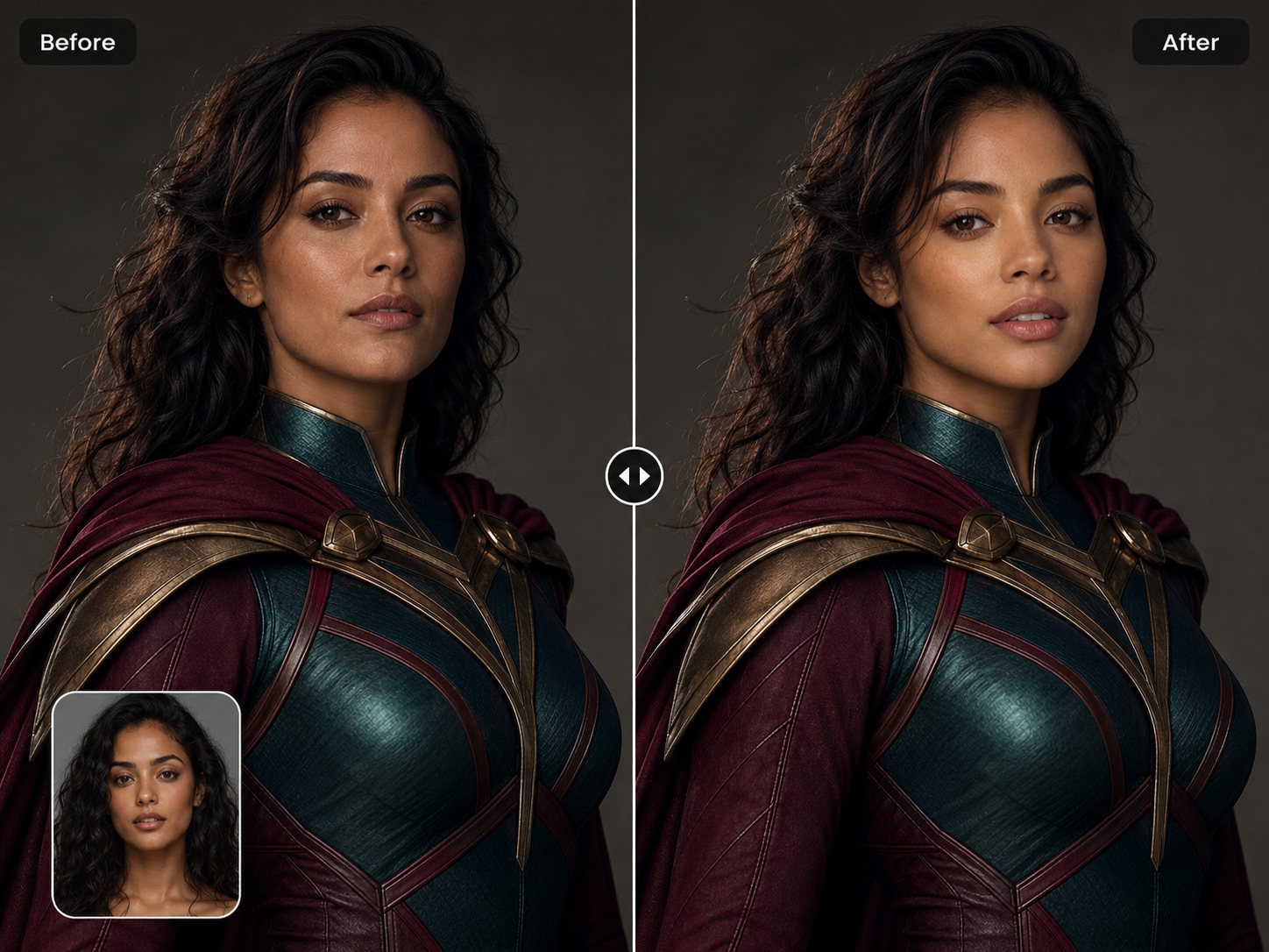 Before and After Superhero Face Swap Example 1