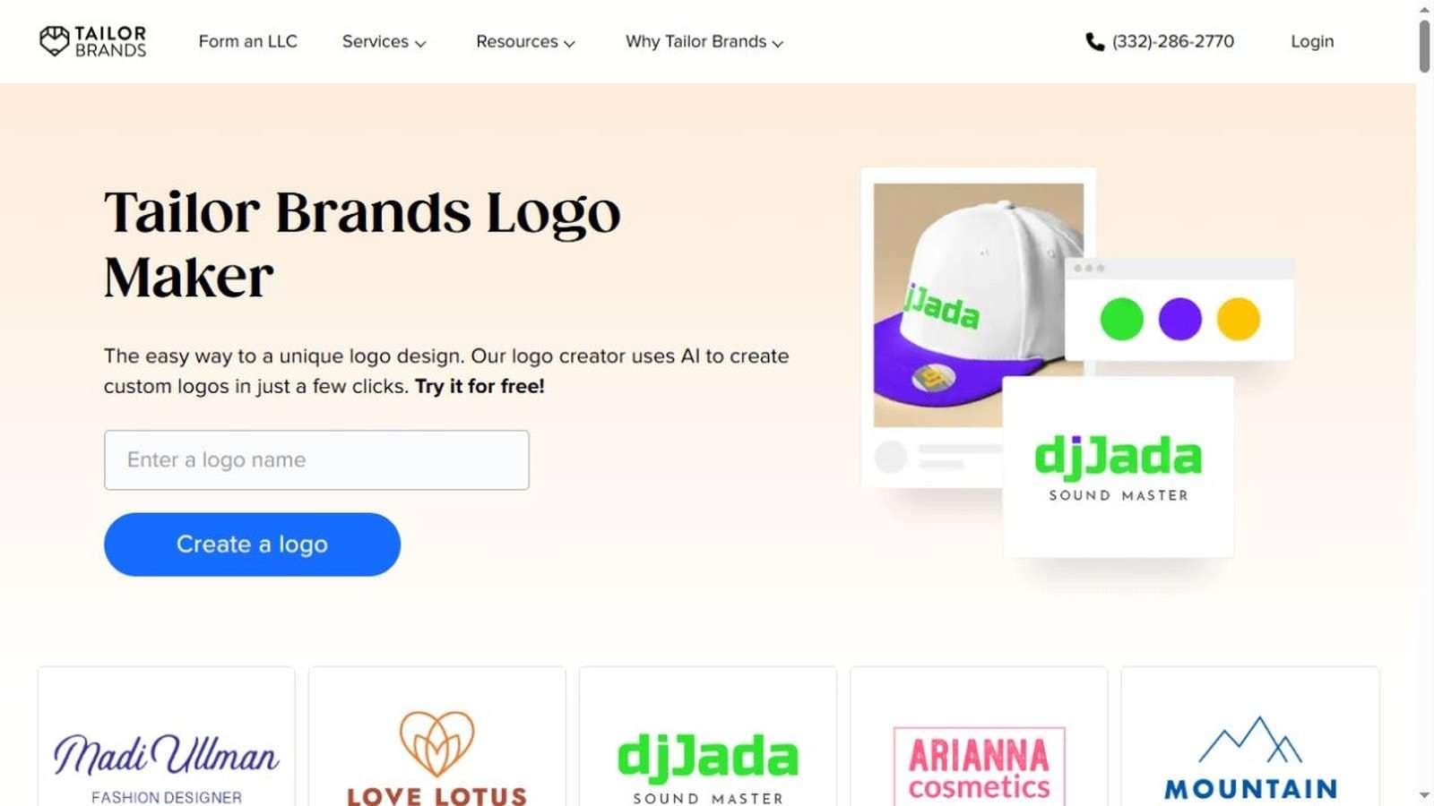 Tailor Brands AI logo maker official interface example