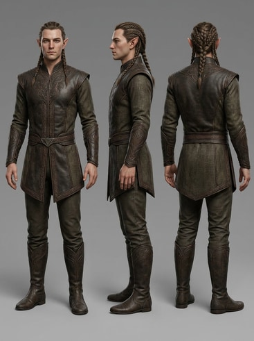 AI mythical elf three-view illustration