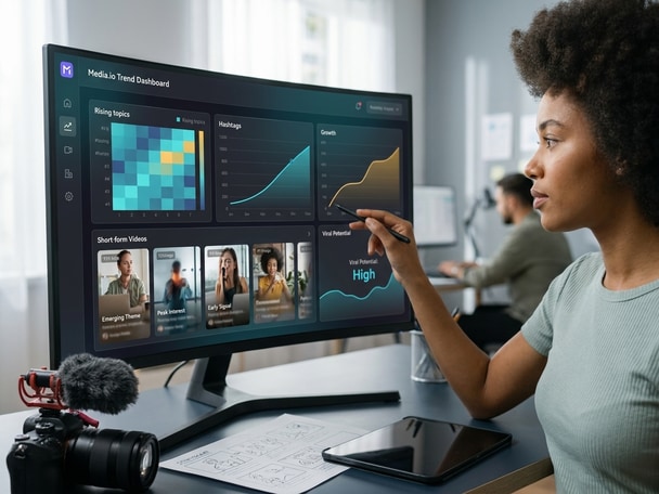 Preview of trending content insights on the Media.io trend dashboard