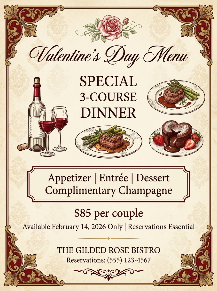 Valentine's Day Menu Special Restaurant