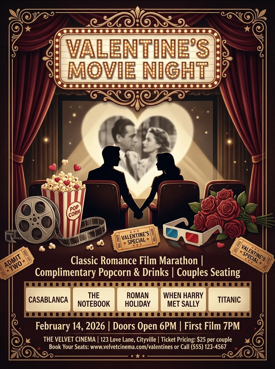 Valentine's Movie Night Cozy Theme