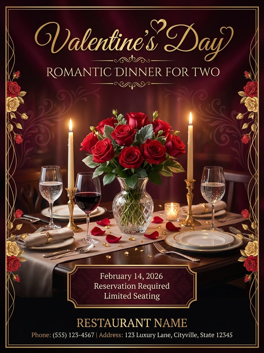 Valentine's Day Romantic Dinner Flyer