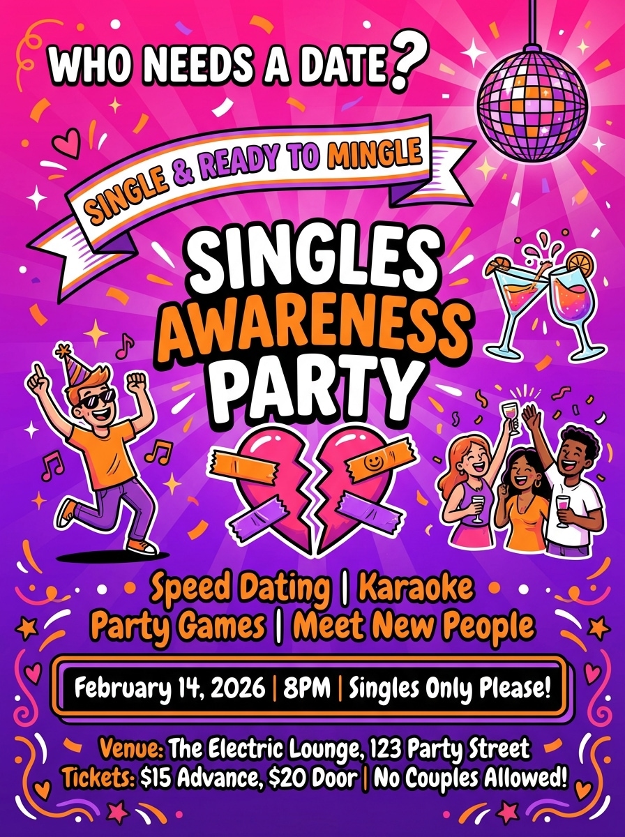 Valentine Singles Party Fun Theme
