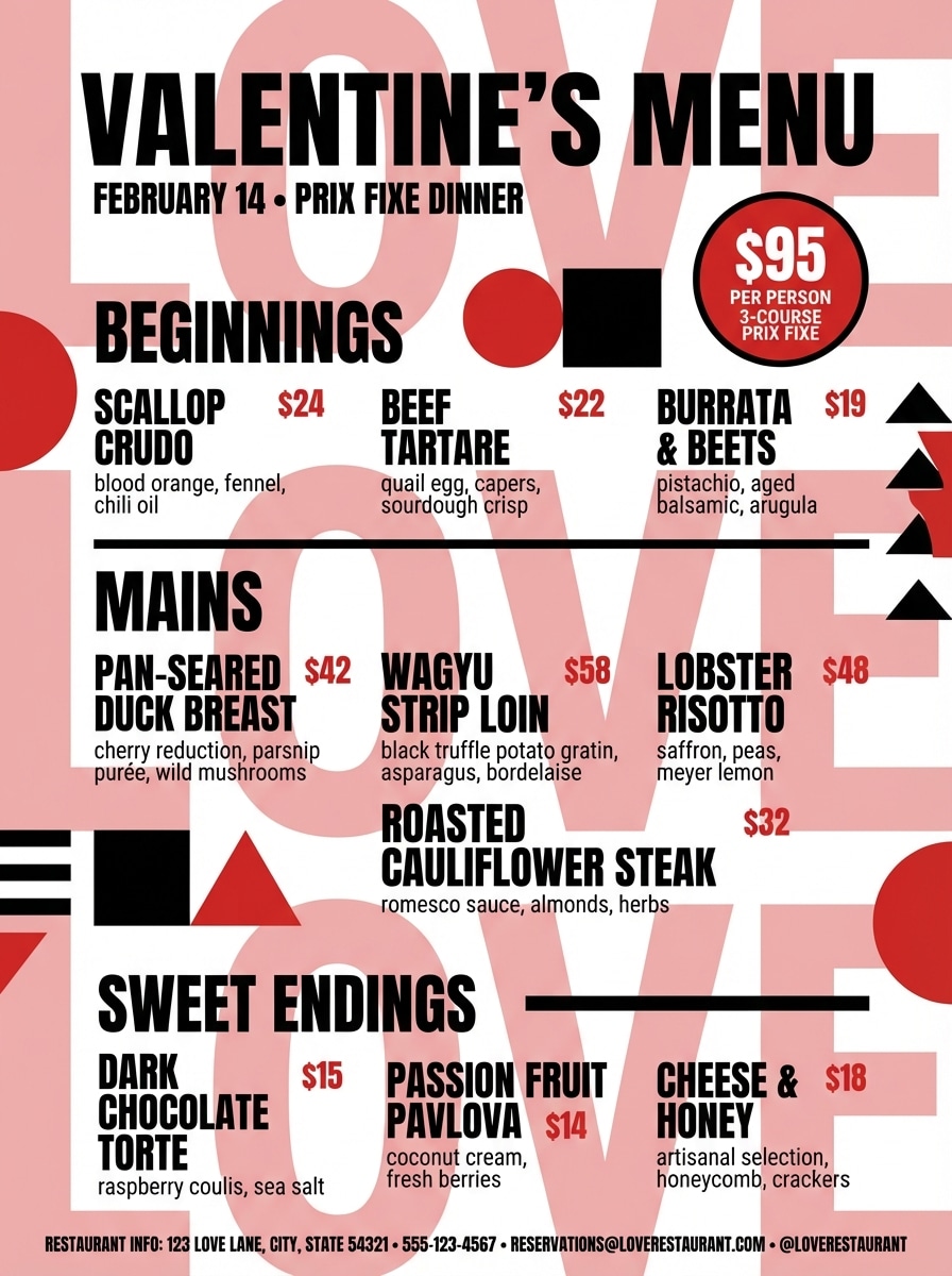 Valentine's Day Bold Typography Menu