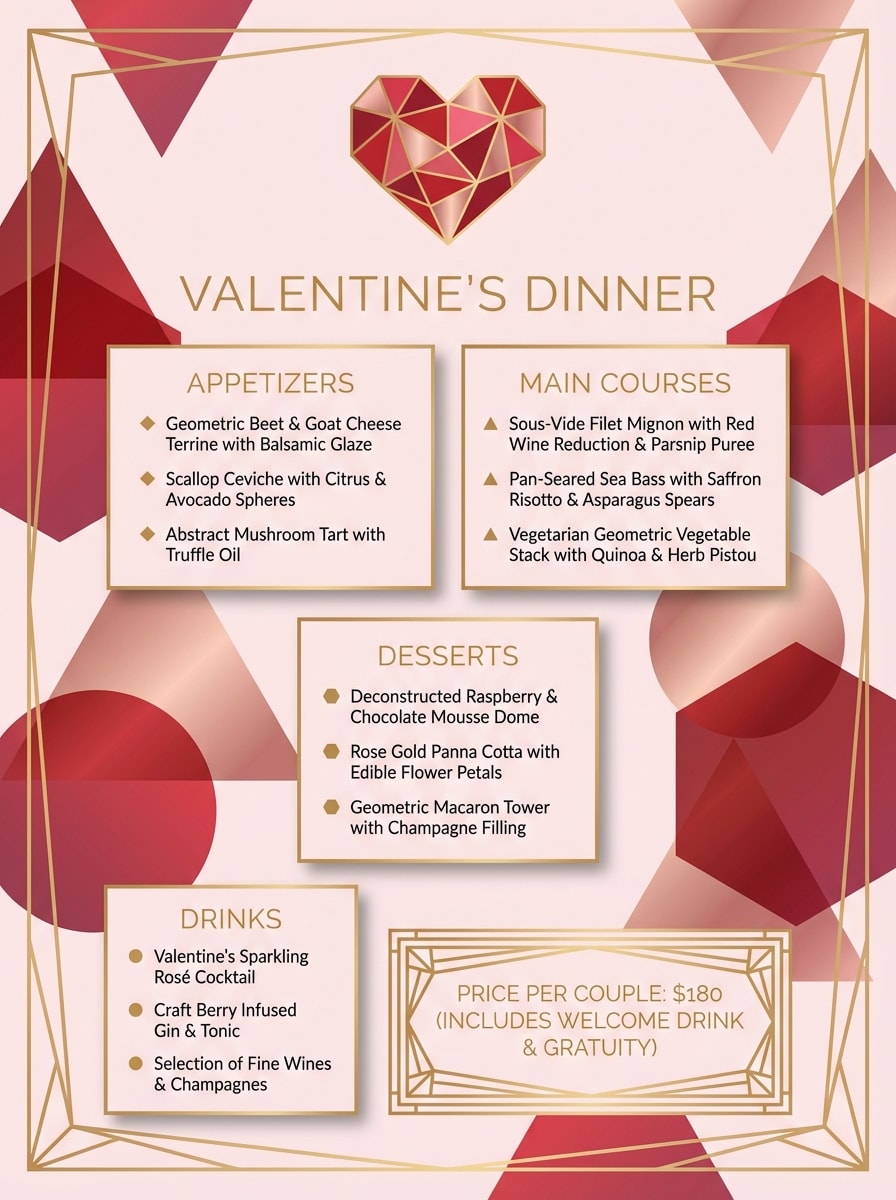 Valentine's Day Clean Geometric Menu
